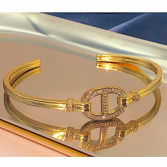 Gold Plated Mariner Coffee Bean Zircon Bangle Cuff Bracelet - Picture 3 of 7